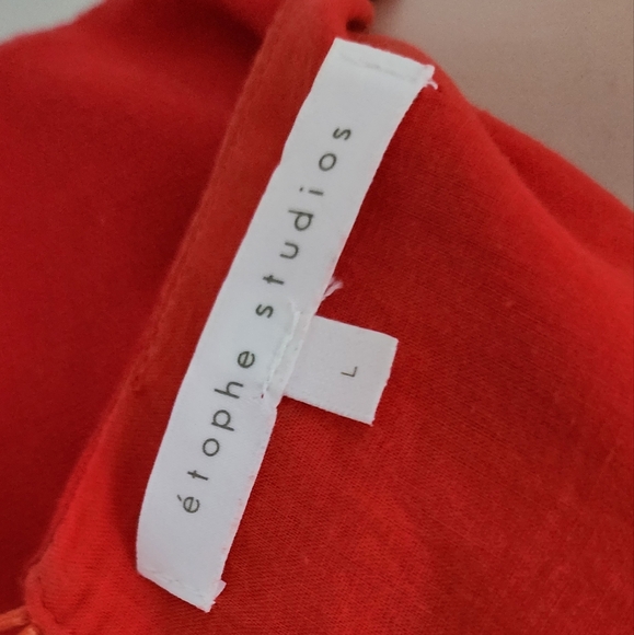 ETOPHE STUDIOS RED ORANGE FAUX WRAP SHOR FRILLS WAIST TIE DRESS LARGE - Picture 13 of 13